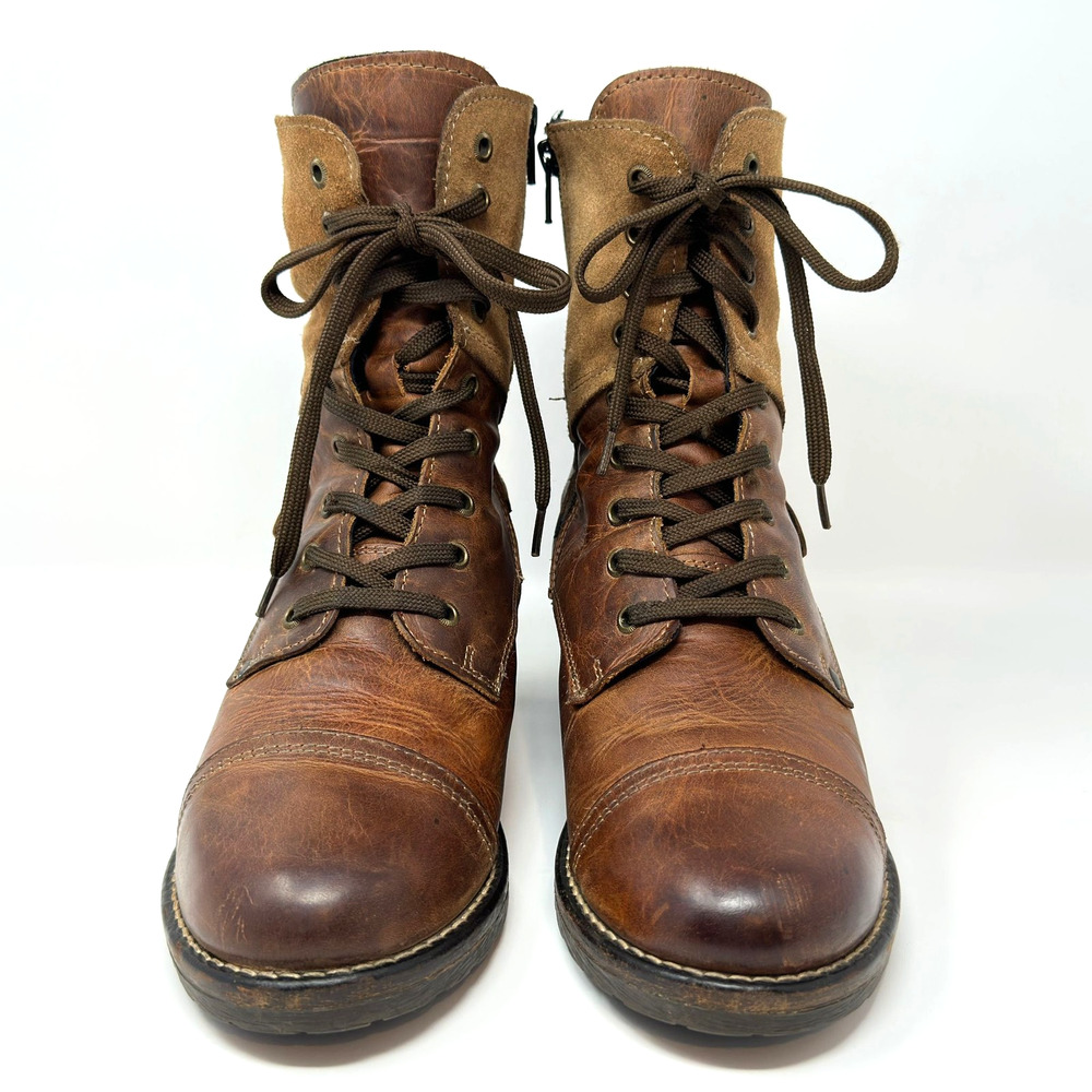 Taos Crave Combat Ankle Boots Womens 9-9.5 EU 40 Brown Leather Suede Side Zip - Picture 7 of 16